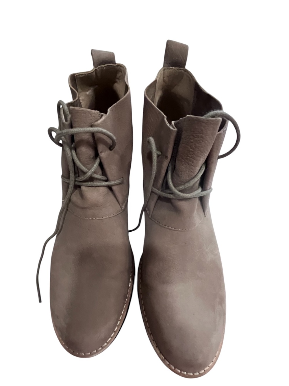 Eileen Fisher Nubuck Taupe brown Lace-Up suede Leather Wedge Ankle Boots Size 9 - Picture 5 of 12
